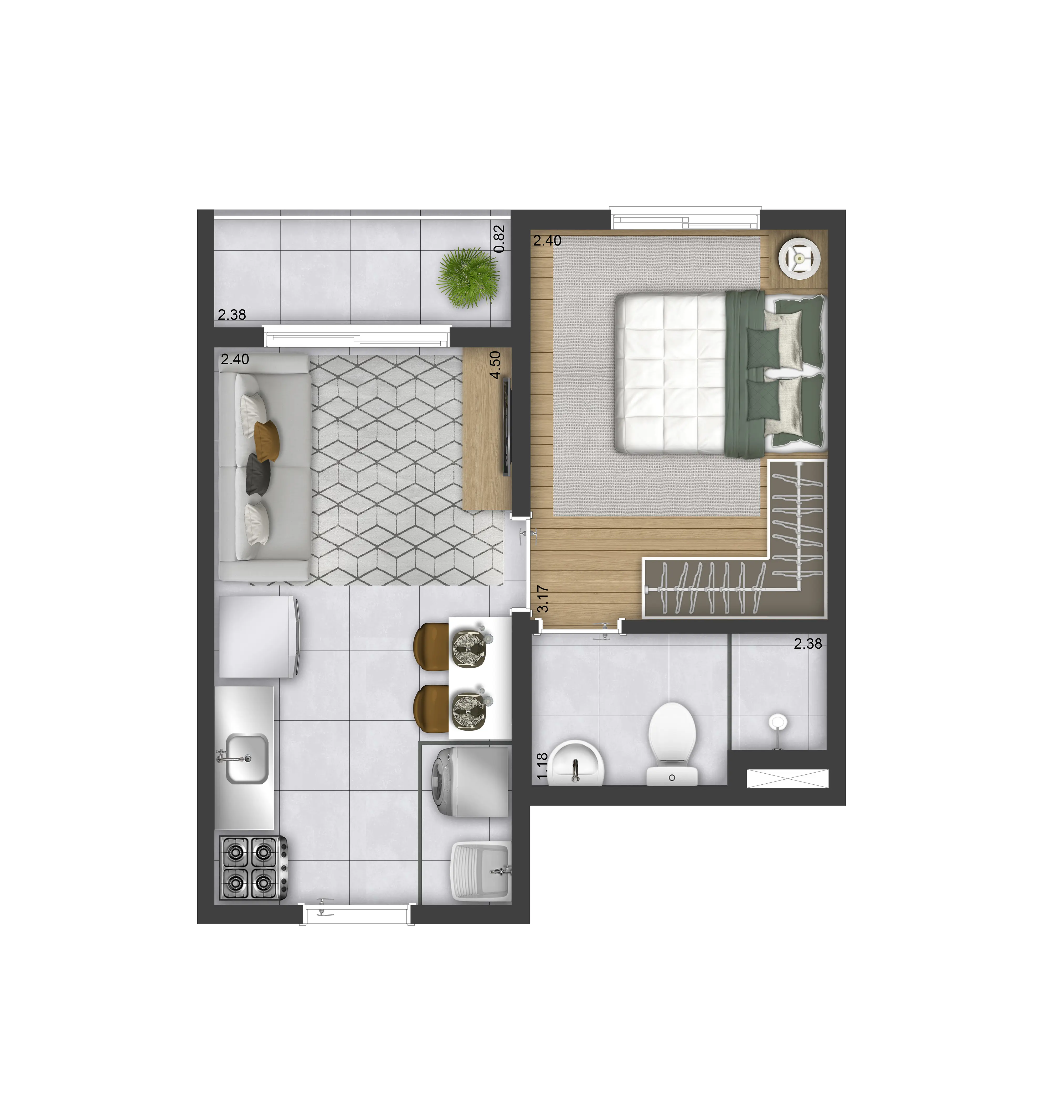 Planta 1 Dorm. - Térreo - Tipo 08 - Torre D - SAC